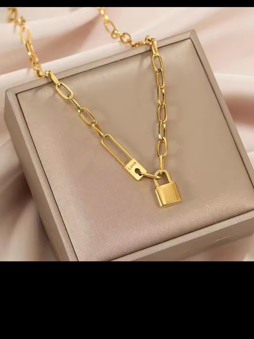 Gold Padlock Link Necklace - Women Jewelry